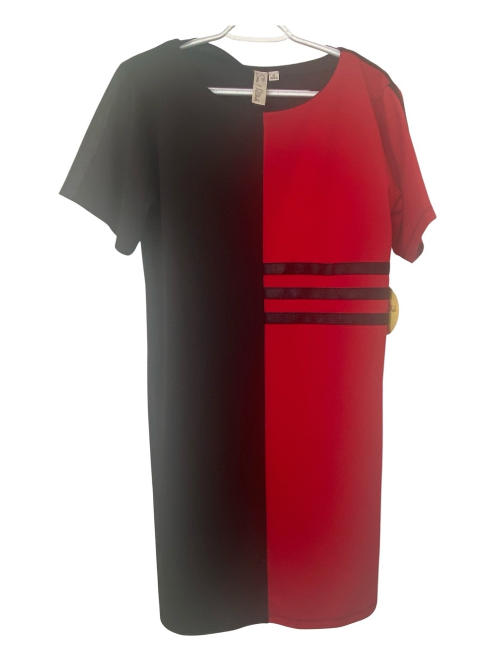 Black and Red Colorblock Midi Dress with Waist Stripes size 10 color block